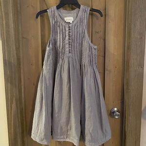 ANTHROPOLOGIE Linen Pleated Mini Dress Women's S Gray Boho Coastal